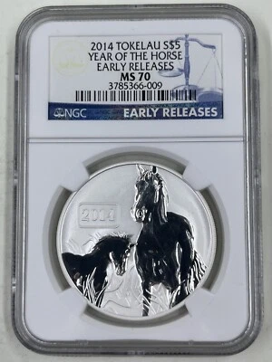 2014 Tokelau S$5 NGC MS70 Year of the Horse Early Release - Image 1 of 4