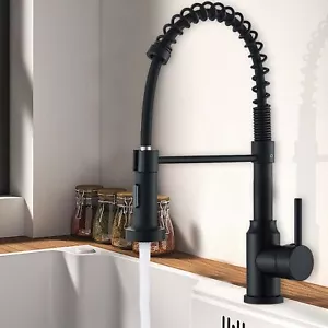 Black Kitchen Faucet with Pull Down Sprayer Commercial Single Handle Sink Faucet - Picture 1 of 13