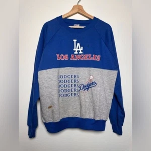 Vintage 80's Los Angeles Dodgers MLB Licensed Color block Logo Crewneck Sweater - Picture 1 of 4