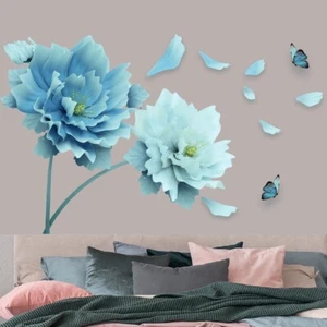 Pegatina de pared de loto grande con flor azul Supzone 49"" × 30"" nuevas en caja - Imagen 1 de 3