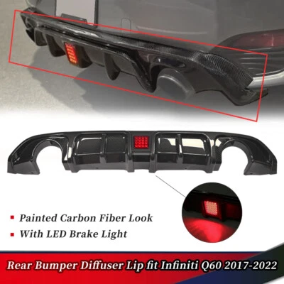 Carbon Fiber Rear Bumper Diffuser Lip for Infiniti Q60 2017-2022 W/ LED LIGHT Foto 1 de 4