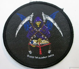 ALCHEMY COLLECTABLE RARE PATCH ENGLISH WOVEN METAL SKULL COLLECTION REAPER - Picture 1 of 1