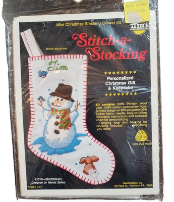 NMI Stitch-a-Stocking Mini Kit de Medias de Navidad Crewel #1010 Muñeco de Nieve Foto 1 de 2