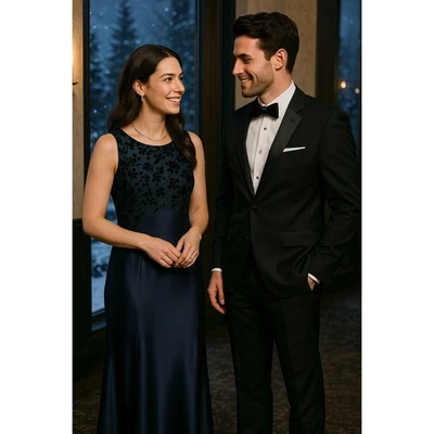 Vintage 9/10 Whimsigoth Y2K 90s Dark Blue Floral Velvet Satin Fairycore Dress - Image 1 of 4