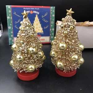 Christopher Radko Brillante Brite Cepillo Botella Árbol de Navidad 6” Dorado Juego de 2 - Imagen 1 de 7