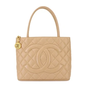 CHANEL Medallion Tote Bag Leather Beige A01804 Coco Logos 90286616 - Picture 1 of 10