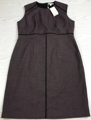 Hugo Boss Wool Dress Womens 14 Difana Purple Tweed Sheath Sleeveless New - Image 1 of 4