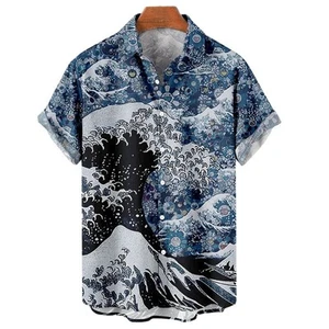 Japanese Sea Ocean Wave Graphic Shirt Men Women 3D Print Hawaiian Beach Shirts - Picture 1 of 91
