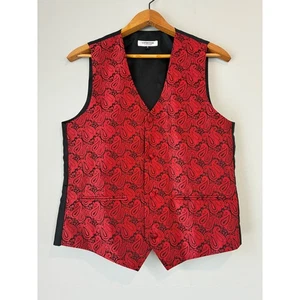 Cyparissus Fit & Fashion Men's Small Red Paisley Dress Vest Waistcoat - Picture 1 of 7