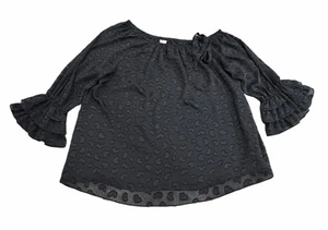 Cato Womens Top Ruffle Bell Sleeve Sheer Overly Hearts Romantic 18/20W Black - Picture 1 of 9