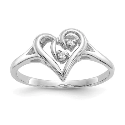 14k White Gold Polished Diamond Heart Ring Size 6 for Women - Image 1 of 4