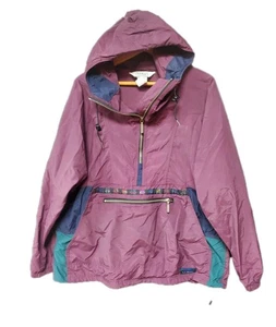 Vintage LL Bean Pullover Jacket Womens Largr Purple Nylon Hooded Anorak USA 90s - Picture 1 of 21