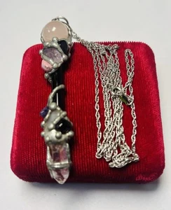 Natural Crystal Gemstone Wand Sterling Silver 925 Necklace Magic Reiki Healing - Bild 1 von 14