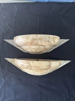 Autêntico Par de Arandelas de Parede Francesas Antigas Art Deco Alabastro – Década de 1930 - Raras - Imagem 1 de 4