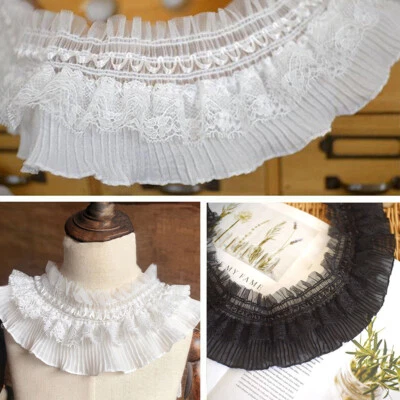 1/3 Yards Lace Chiffon Pleated Ruffle Trim Ribbon Wedding Dress Sewing DIY - Image 1 of 4