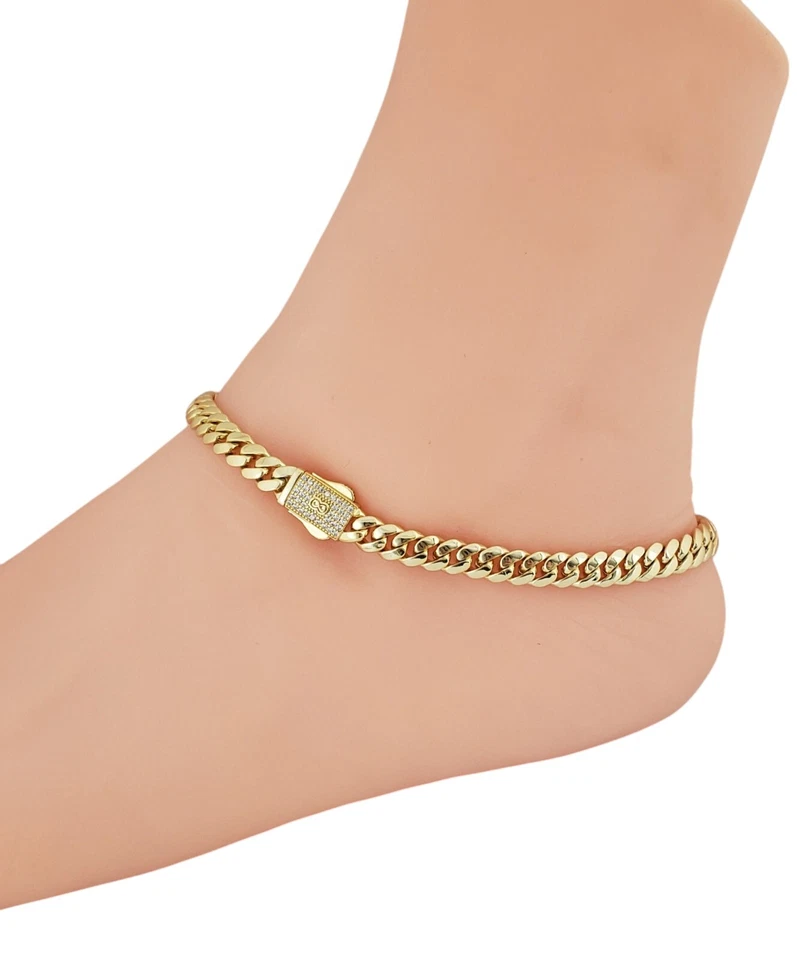 14K Gold Plated CZ Cuban Anklet Bracelet - Image 1 of 1