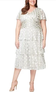 S.L. Fashions Plus Size Tea Length Ruched Waist Boudre Tier Dress Size 20W - Picture 1 of 6