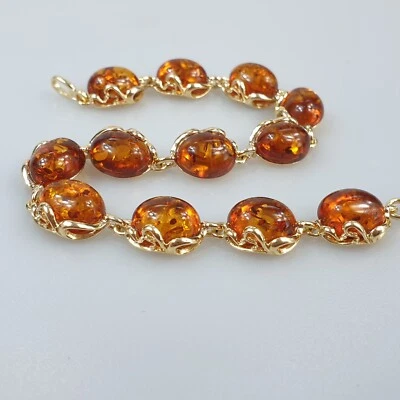 Gold Armband aus Bernstein Edelstein Vergoldet silber 925 Armschmuck geschenk ne - Bild 1 von 4
