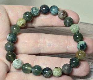 Natural Polished 8mm India Agate Crystal Stone Stretch Bead Bracelet 7.5" - Picture 1 of 3