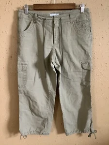 Caribbean Joe Cargo Capri Pants Women’s size 6 Tan beige hook eye zip drawstring - Picture 1 of 12