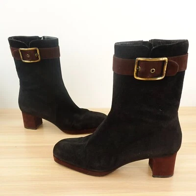 BRUNO MAGLI Boots Women 7 Black Buckle Mid Calf Square Toe Riding Fashion ITALY - Image 1 of 4