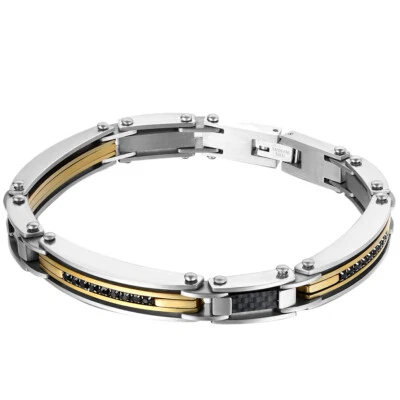 Brazalete brazalete de acero inoxidable de fibra de carbono negro tricolor de 8,7" para hombre*8 mm Foto 1 de 4