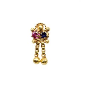 Gold Plated Indian dangle Nose Stud, Multi-color CZ corkscrew piercing nose ring