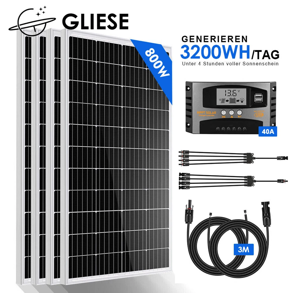 GLIESE 800W Komplettpaket Solarpanel Kit 12V Photovoltaikmodul PV Solarmodul 0% MwSt