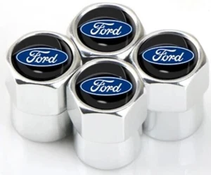 Ford Blue Oval Logo Silver Tyre Valve Caps Valve Dust Covers (4pcs) Fits Ford - Picture 1 of 4