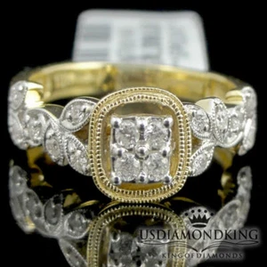 Ladies New 10kt Yellow Gold Round Genuine .25ctw Diamond Leaf Love Ring Band New - Picture 1 of 8
