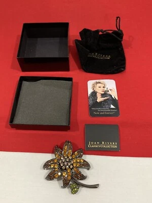 JOAN RIVERS 经典系列琥珀水晶百合花胸针全新带盒 — 第 1/4 张图片