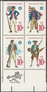 Zip Block of 4 stamps - Scott 1565-68 - 10 cent - American Militia - 1975 - MNH - Picture 1 of 1