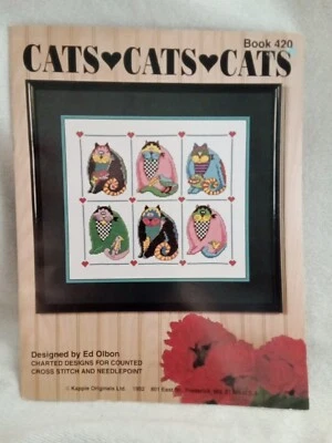 CATS CATS CATS Book #420 Counted Cross Stitch & Needlepoint Ed Olbon Kappie Orig - Image 1 of 2