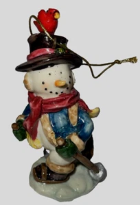 Vintage Schneemann Weihnachtsschmuck Sno Ski Kardinal auf Mütze - Bild 1 von 4