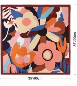 DRESHOW 35''x35” Large Square Multicolor Floral Satin Scarf- Soft, Silky & Cute! - Picture 1 of 6