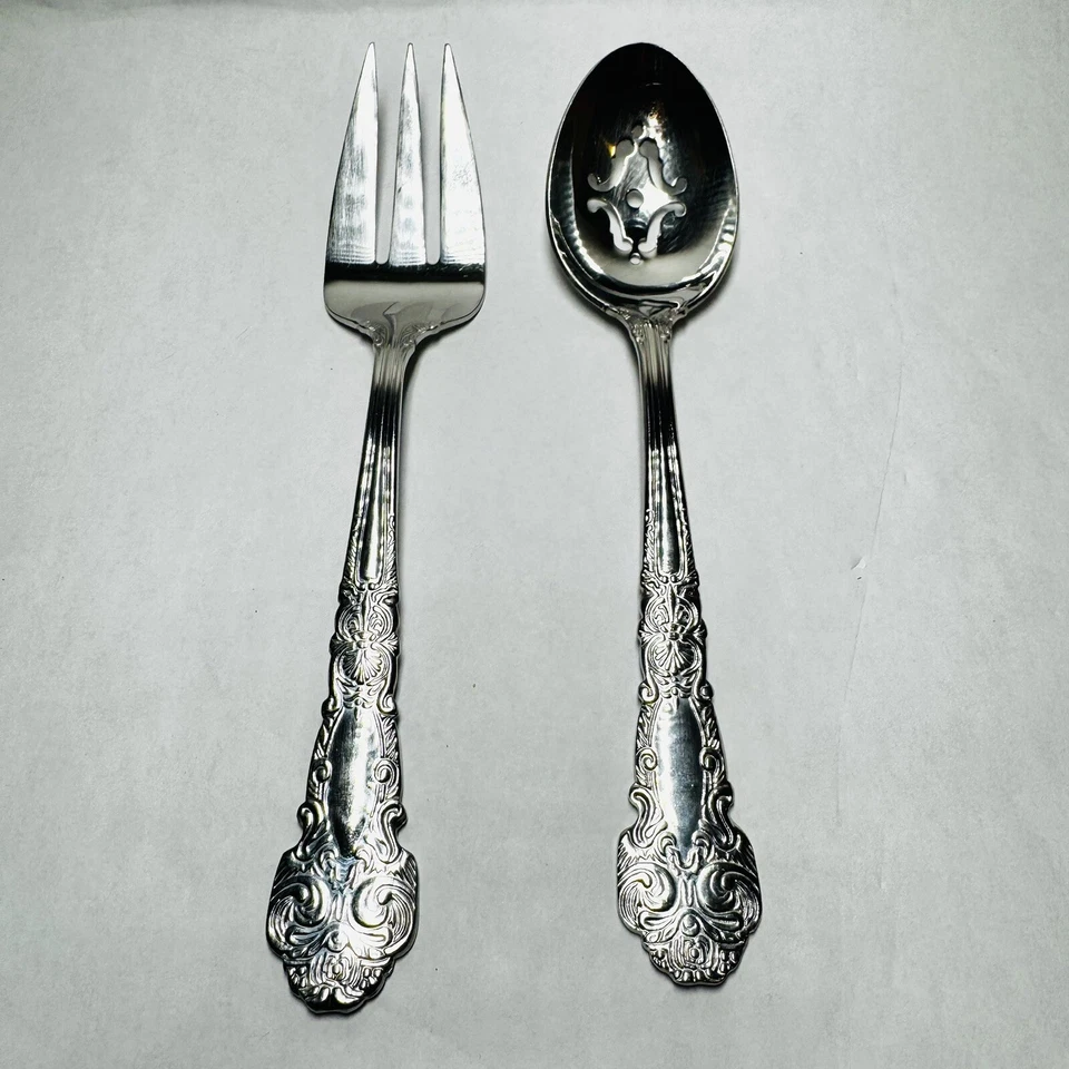 Reed & Barton Renaissance Serving Fork & Pierced Serving Spoon Stainless - Image 1 of 4