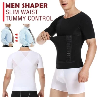 Men's Slimming Body Shaper Compression Belt Tummy Control Shirt Girdle Vest Tank - Image 1 of 4