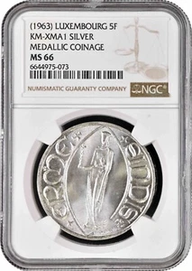 Luxembourg 5 francs 1963, NGC MS66, "Princess Ermesinde" silver coin - Picture 1 of 2