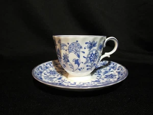 Taza y platillo Minton Shalimar semi-taza porcelana hueso azul vajilla Inglaterra - Imagen 1 de 3