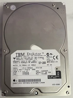 IBM DeskStar DTLA-305020 20GB Apple ATA/IDE HDD 3.5" - Leggi Descrizione - Immagine 1 di 4