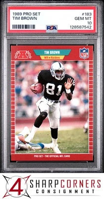 1989 PRO SET #183 TIM BROWN RC HEISMAN RAIDERS HOF PSA 10 - Image 1 of 3