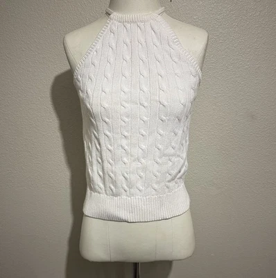 Ralph Lauren Vintage Cable Knit Halter White Top Classic Sleeveless Size M - Image 1 of 4