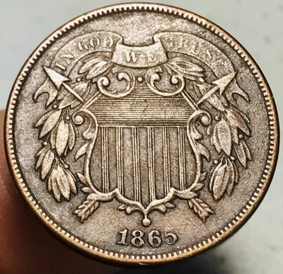 1865 Two Cent Piece 2C FULL MOTTO Civil War Era US Copper Coin CC28431 - Image 1 of 4