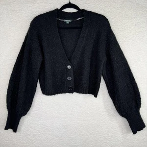 Wild Fable Sweater Womens Large Black Button Front Boucle Knit Cropped Cardigan - Picture 1 of 10