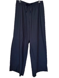 DKNY Essentials schwarze Damen Hose weites Bein mittlerer Gummibund mit Bindeband - Bild 1 von 3