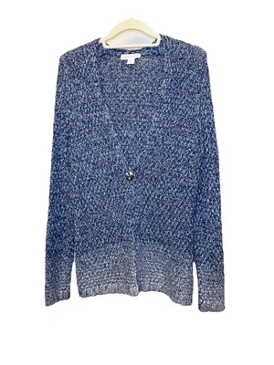 Cárdigan Suéter Coldwater Creek MEDIANO Mezcla de Lino Azul Plata Manga Larga Foto 1 de 4