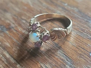 Antique Edwardian 10K Rose Gold, Opal & Garnet CHILD'S Ring Size 3 3/4 - Picture 1 of 13