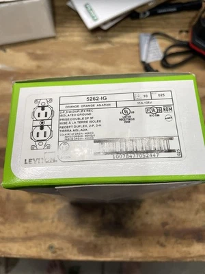 LEVITON 5262-IG 2 Pole - 3 Wire Isolated Ground Duplex Receptacle, Orange - Image 1 of 4