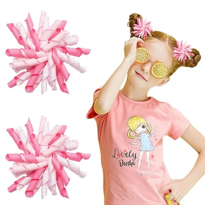 2PCS Pink Korker Bows for Girls 3 Curly Bow Hair Clip Ribbon Ponytail Bows Al... - Image 1 of 4