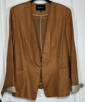 Lafayette 148 Blazer Jacket Linen Hook Eye 8 Brown/tan Contrasting Cuff EUC - Image 1 of 4